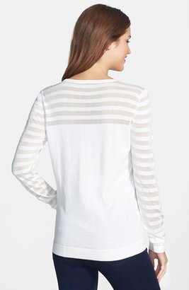 Vince Camuto Sheer Stripe Cotton Blend Sweater (Regular & Petite)