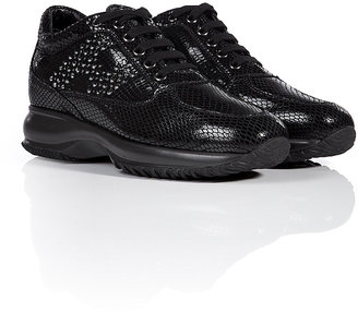 Hogan Embossed Leather Interactive Sneakers with Swarovski Crystal