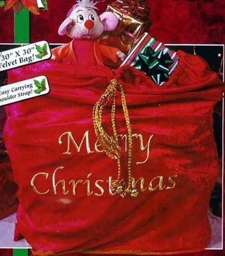 Fun World Costumes 30" x 30" Red Velveteen "Merry Christmas" Santa Sack with Drawstring