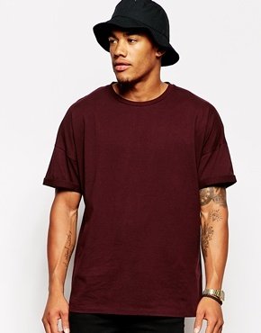 ASOS T-Shirt With Oversized Fit And Roll Sleeve - Oxblood