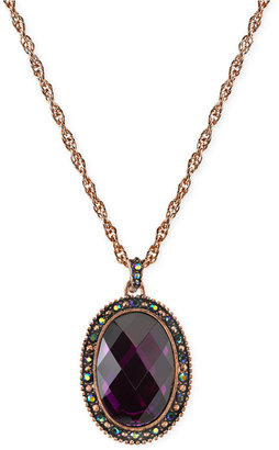 Coppertone 2028 Burnished Copper-Tone Amethyst Crystal Oval Pendant Necklace
