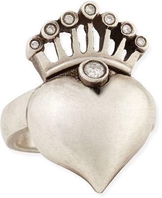 Irit Design Silver Heart & Crown Ring with Diamonds