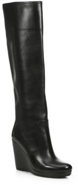 Prada Tall Leather Wedge Boots