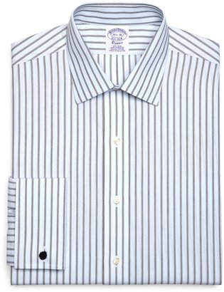 Brooks Brothers Supima® Cotton Non-Iron Regular Fit Spread Collar French Cuff Broadcloth Framed Triple Stripe Dress Shirt