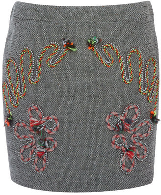 Stella McCartney Grey Cord Embellished Tweed Mini Skirt