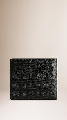 Burberry Embossed Check Leather Folding Wallet