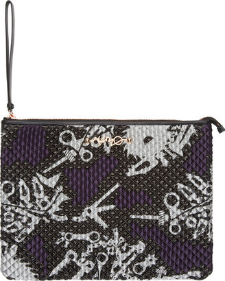 Kenzo Purple Quilted Monster Print Zip Pouch