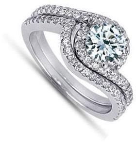 Halo Engagement Bridal Ring Set Band Vintage 1.01 Ct Real Diamond 14K White Gold