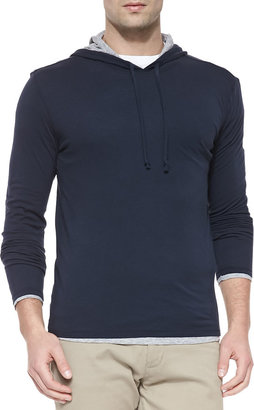 Vince Double-Layer Hoodie Pullover, Navy