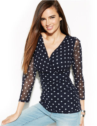 INC International Concepts Surplice-Neck Ruched Polka-Dot Top