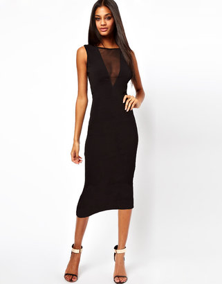 ASOS PETITE Exclusive Body-Conscious Dress with Sexy Mesh Insert and Low Back