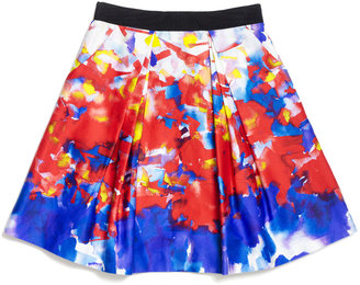 Milly Minis Katie Watercolor-Print Sateen Skirt, Multicolor, Size 2-7