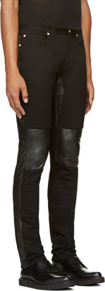 Versace Black Leather-Trimmed Jeans