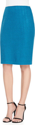 St. John Damier Tweed Knit Pencil Skirt