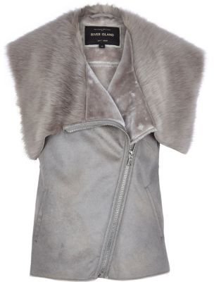 River Island Grey faux fur lined gilet