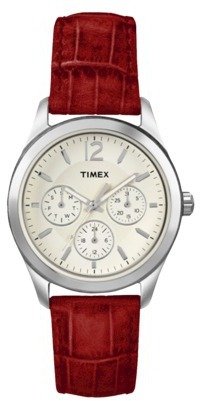 Timex Women's Ameritus Multi-Function Watch with Croco Patterned Leather Strap - White/Red