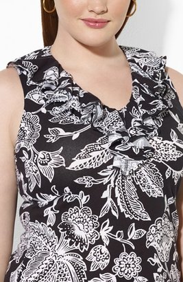 Lauren Ralph Lauren Floral Print Ruffle V-Neck Top (Plus Size)