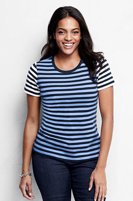 Lands' End Women's Plus Size Shaped Cotton Crewneck T-shirt - Mixed Stripe