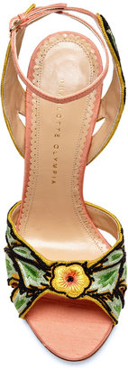 Charlotte Olympia Paradise Embroidered Silk-Shantung Sandals