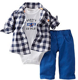 Carter's Baby Boys' Navy/White 3-pc. Checkered Button Down and Pants Set
