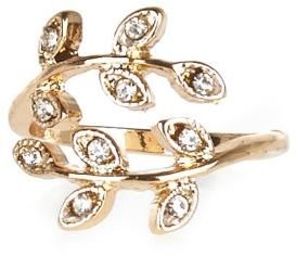 River Island Gold tone diamante leaf finger top ring