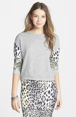 Lush Animal Print Sleeve Fleece Sweater (Juniors)