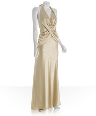 ABS by Allen Schwartz light gold sateen v-neck halter dress