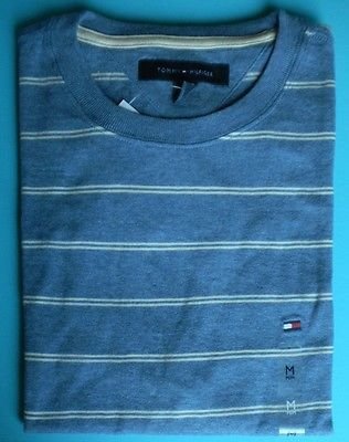 Tommy Hilfiger MEN CREW NECK Short Sleeve STRIPE T Shirt 100% COTTON Classic Fit