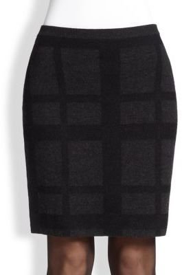 Eileen Fisher Felted Wool Plaid Skirt