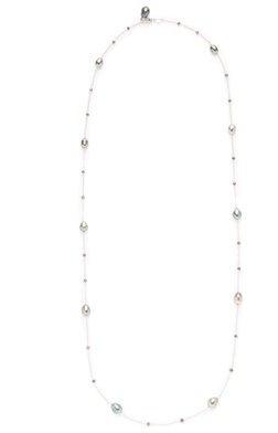 Black Diamond & Tahitian Keshi Pearl Station Necklace