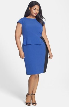 Adrianna Papell Contrast Inset Cap Sleeve Dress (Plus Size)