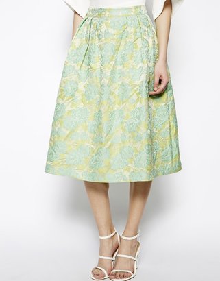 ASOS Premium Prom Midi Skirt In Floral Jacquard