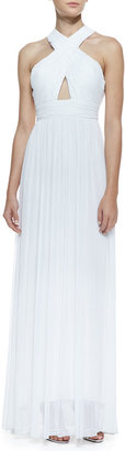 Alice + Olivia Jaelyn Cross-Front Pleated Chiffon Gown