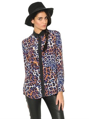 Space Style Concept Leopard Print Silk Crepe De Chine Shirt