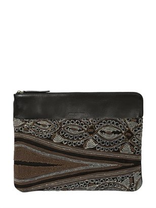 Dries Van Noten Embroidered Leather Pouch