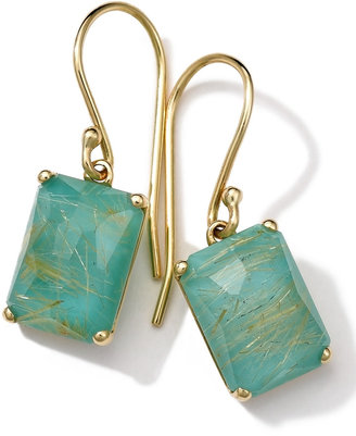 Ippolita 18k Gold Rock Candy Gelato Single Rectangle Drop Earrings, Rutilated Quartz/Turquoise