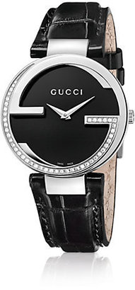 Gucci Interlocking Diamond, Stainless Steel & Crocodile Strap Watch