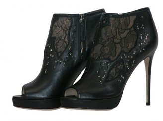 Valentino pristine (PR Crystal Studded Black Leather & Lace Platform Ankle Boots 39.5