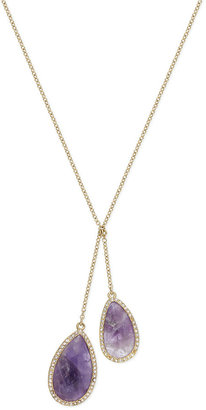 Lauren Ralph Lauren Gold-Tone Semi-Precious Amethyst Stone and Pave Crystal Lariat Necklace