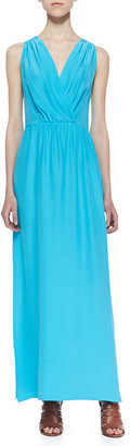 Amanda Uprichard Skylar Pleated Surplice Maxi Dress, Turquoise