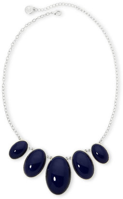 Liz Claiborne Silver-Tone Blue Oval Stone Frontal Necklace