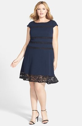 Adrianna Papell Lace Detail Fit & Flare Dress (Plus Size)
