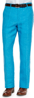 Zanella Solid Linen Dress Pants, Aqua