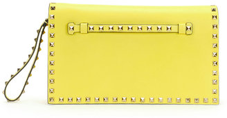 Valentino Rockstud Flap Wristlet Clutch Bag, Yellow