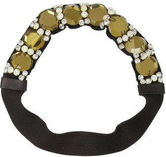 Marni Crystal and leather-embellished grosgrain headband