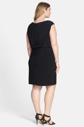 Adrianna Papell Drape Neck Shutter Pleat Skirt Matte Jersey Dress (Plus Size)