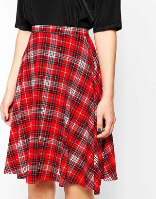ASOS COLLECTION Circle Skirt In Red Plaid  Print