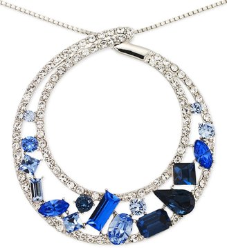 Simone I. Smith Blue and White Crystal Circle Pendant Necklace in Platinum over Sterling Silver