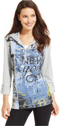Style&Co. Sport Petite Graphic-Print Layered Hoodie