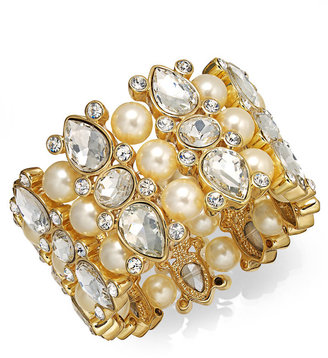 Charter Club Gold-Tone Imitation Pearl and Crystal Stretch Bracelet